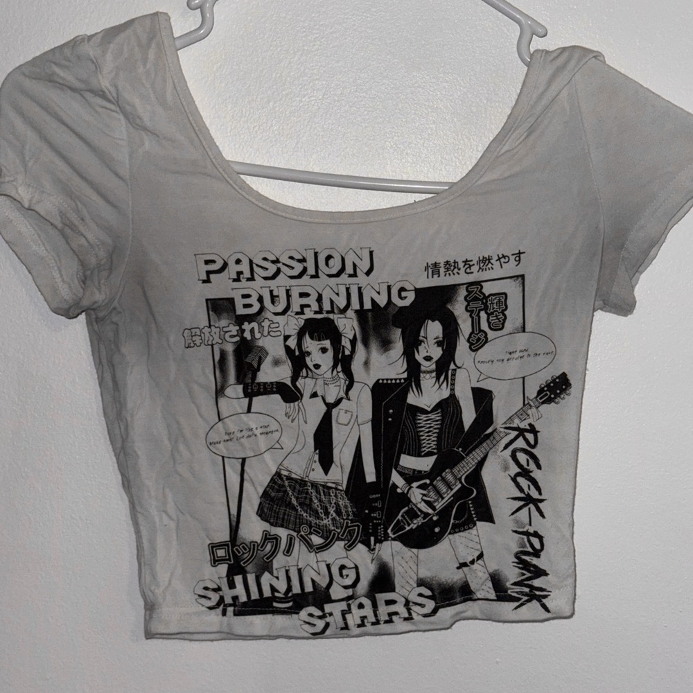 SHEIN Black and White Graphic Crop T-Shirt